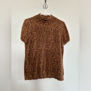 Animal Print Short Sleeve Turtleneck